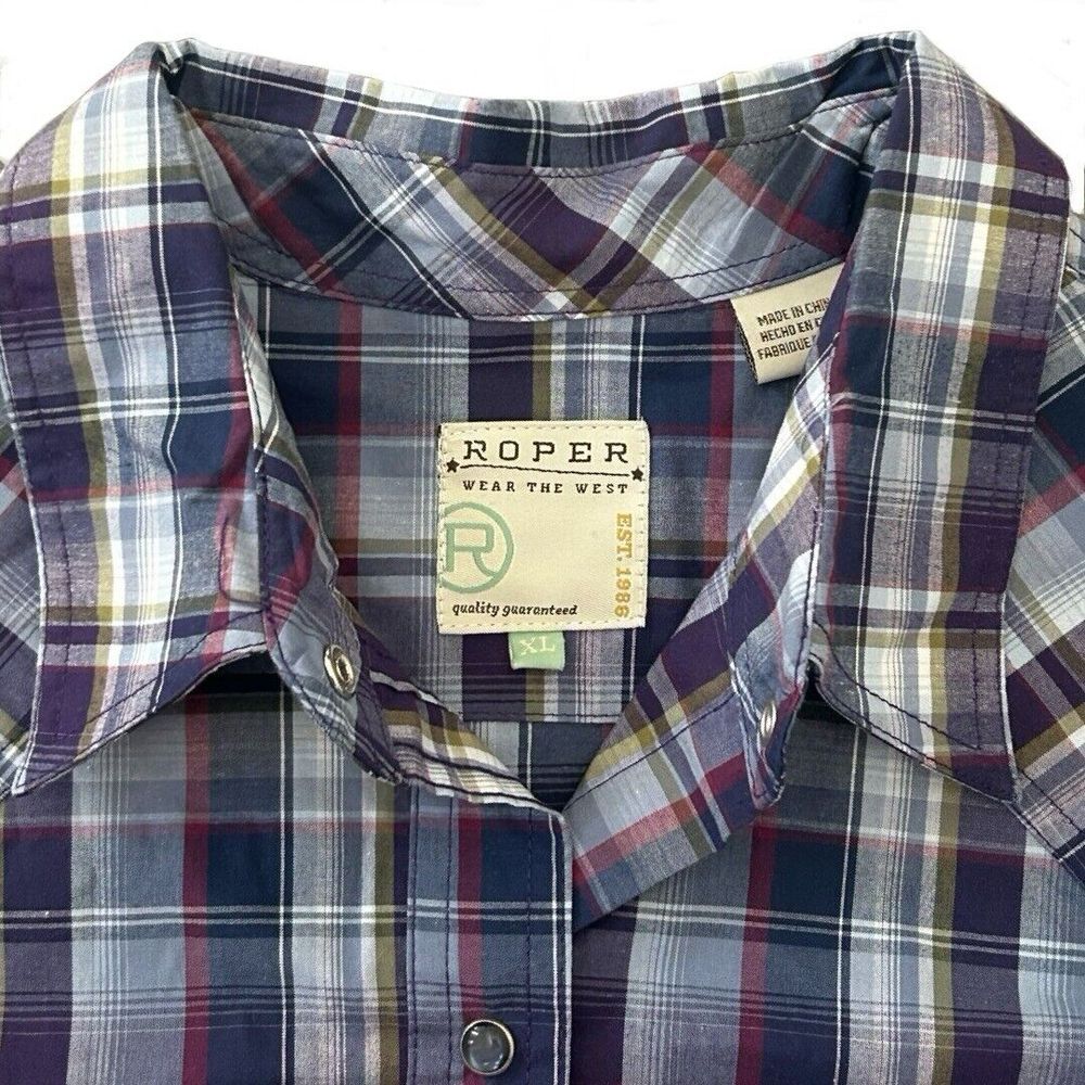 Roper Women's Long Sleeve Snap Blue Plaid Wester Shirt Cotton Pockets Size XL - Picture 3 of 8